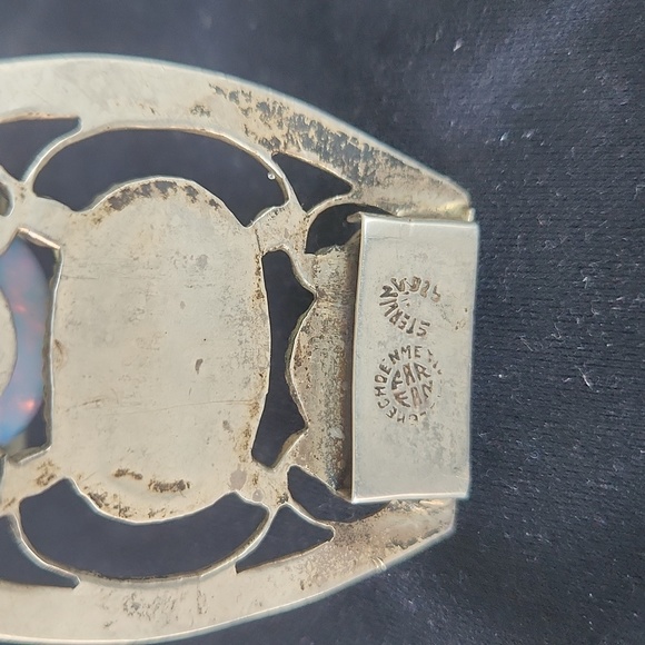 VINTAGE STERLING SILVER OPAL LARGE LINK BEAUTIFUL BRACELET. - Picture 9 of 9